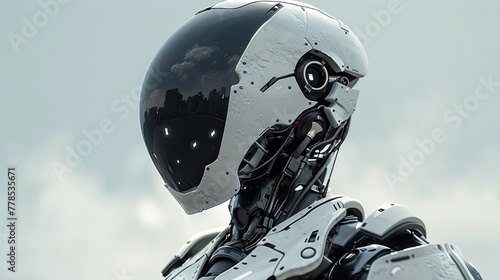 Futuristic Robotic Figure with Metallic Body and Glowing Interface
