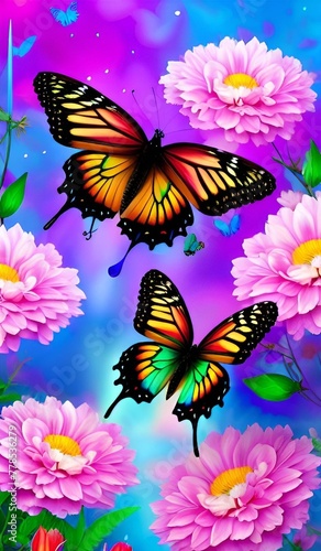 butterflies and flowers background 