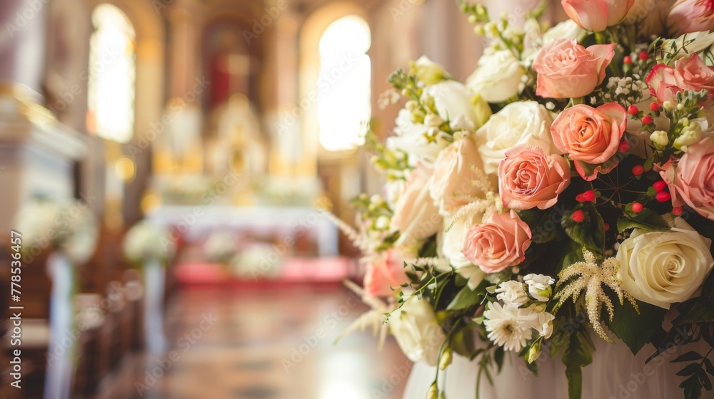 Obraz premium Decorating wedding church ceremony interior wallpaper background