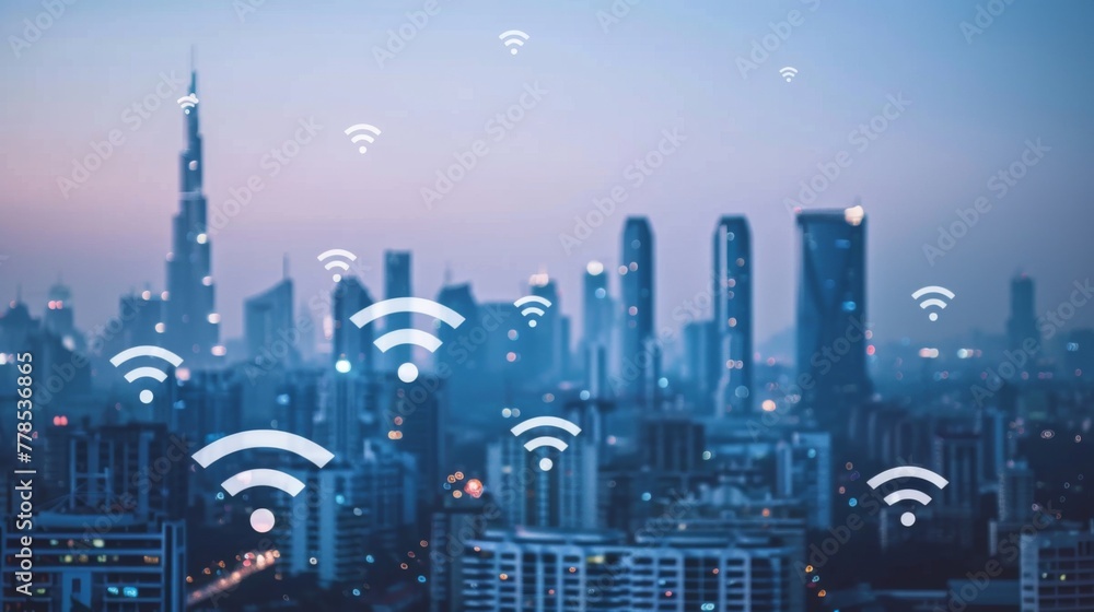 Smart city town with wi fi connection network wallpaper background