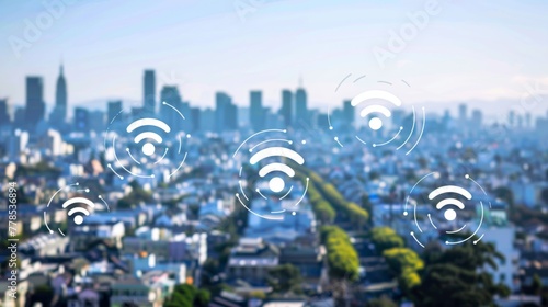 Smart city town with wi fi connection network wallpaper background