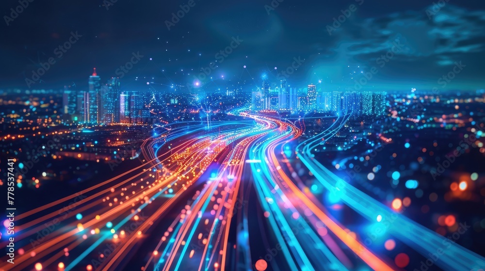 A high-speed fiber optic network, delivering blazing-fast internet connections with ultra-low latency and seamless connectivity for streaming, gaming, and telecommuting.