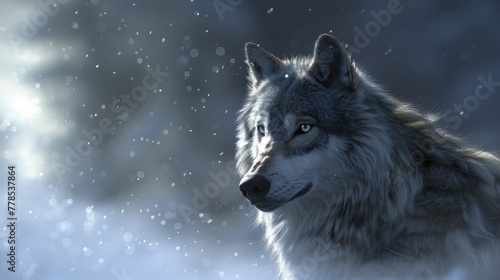 A lone wolf, its piercing gaze and sleek fur embodying the spirit of the untamed wilderness.