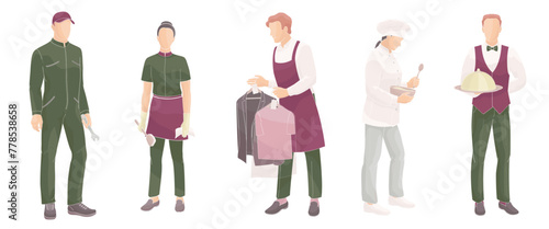 hotel staff  male and female characters part 2, waiter, kitchen chef, housekeeping, laundry service, maintenance