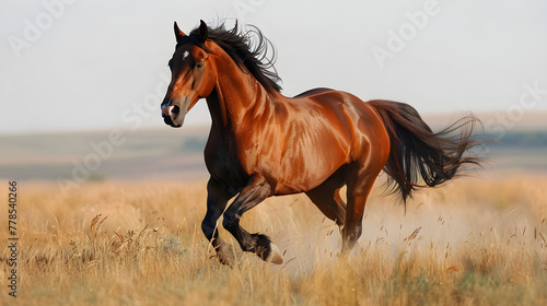 Splendid Display of Equine Agility and Speed: A Chestnut Horse Galloping On Open Fields © Ollie