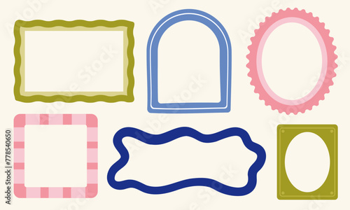 Abstract picture frame shapes. Trendy style decorative borders. Cool, fun illustration elements.