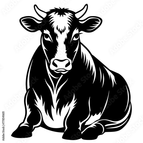 Hereford cattle cow sit down silhouette vector illustration