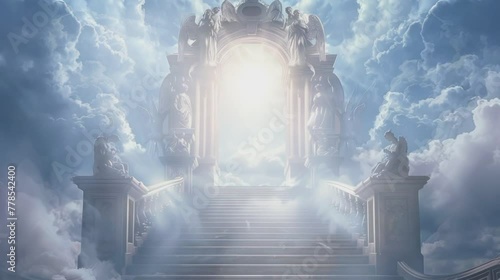 Ascendancy Through Clouds on Staircase to Bliss. seamless looping time-lapse virtual 4k video animation background. photo