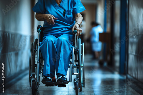 Cropped shot of nurse pushing wheelchair with senior woman