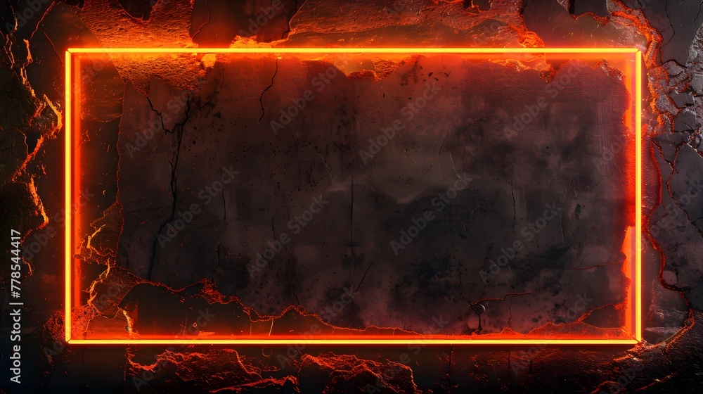 Minimalist neon orange overlay video screen frame border style with black background for online gaming streams - obrazy, fototapety, plakaty 
