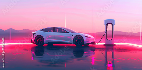 Electric car charging station background electric car recharge point banner charging an electric car background