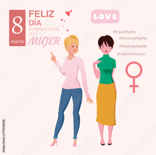 DOS CHICAS ANUNCIANDO EL DIA INTERNACIONAL DE LA MUJER