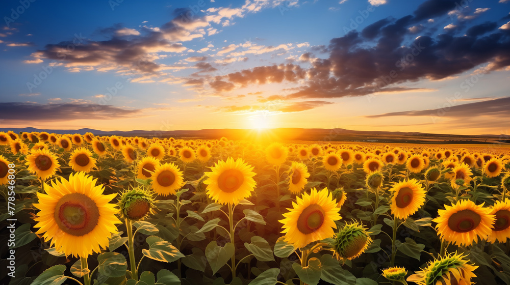 sunflower field in sunset