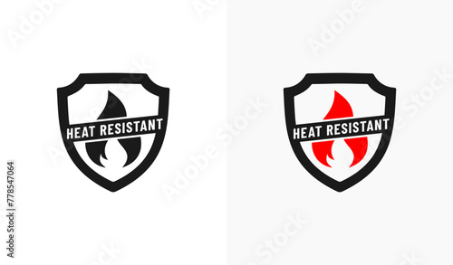 Heat resistant label or Heat resistant logo vector isolated. Vector shield icon. Best Heat resistant label for product packaging design, print design and more about Heat resistant product.