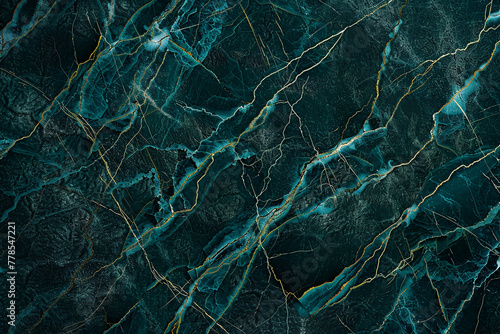A marble texture where rich teal veins crisscross a dark background, resembling the earth viewed from above, with rivers carving through the landscape. 32k, full ultra HD, high resolution © Shakeel,s Graphics