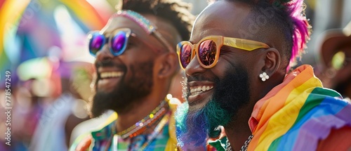 Two smiling men enjoy a pride event photo