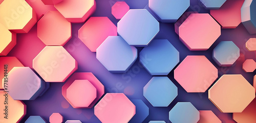 Design an abstract composition with irregular hexagons and pastel gradients