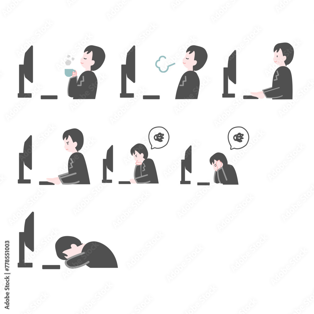 PCの前の男性会社員7セット PCの前の男性会社員7セット