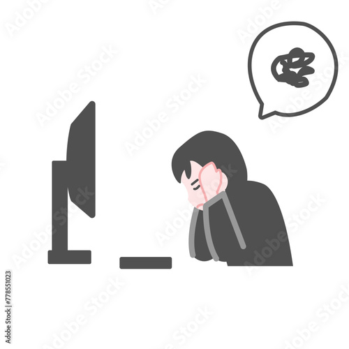 PCの前で頭を抱える男性会社員