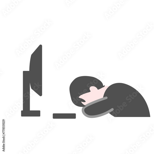PCの前で伏せる男性会社員
