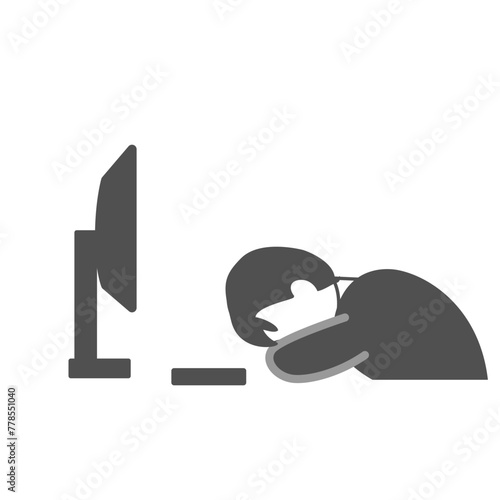 PCの前で伏せる男性会社員