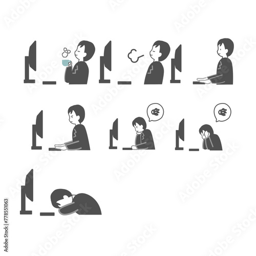 PCの前の男性会社員7セット