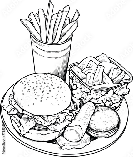 Fast Food Coloring Page Illustration