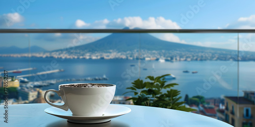A cup of coffee  isolated on the table with beautiful scene, Coffee with a view.