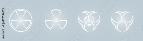 Glowing neon radiation sign, danger pictogram. Outline neon radiation icon.
