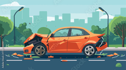 Car accident 2d flat cartoon vactor illustration is