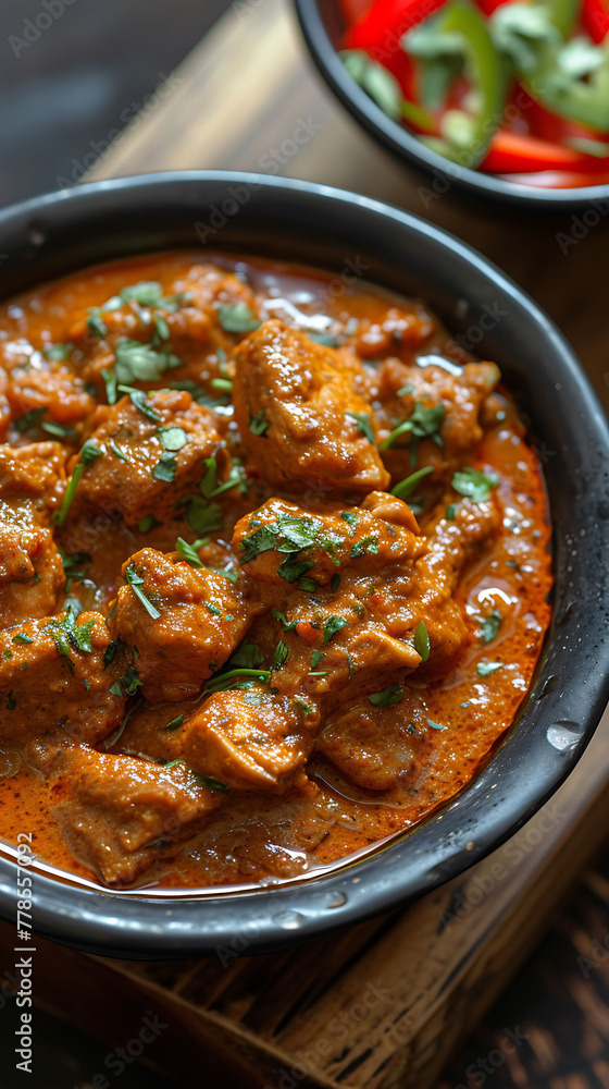 Pakistani Chicken Tikka Masala, Delicious food style, Horizontal top view from above