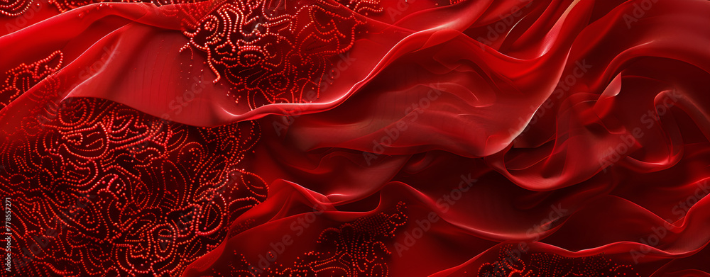 Red abstract background design with wavy lines in 3d with drapery ...