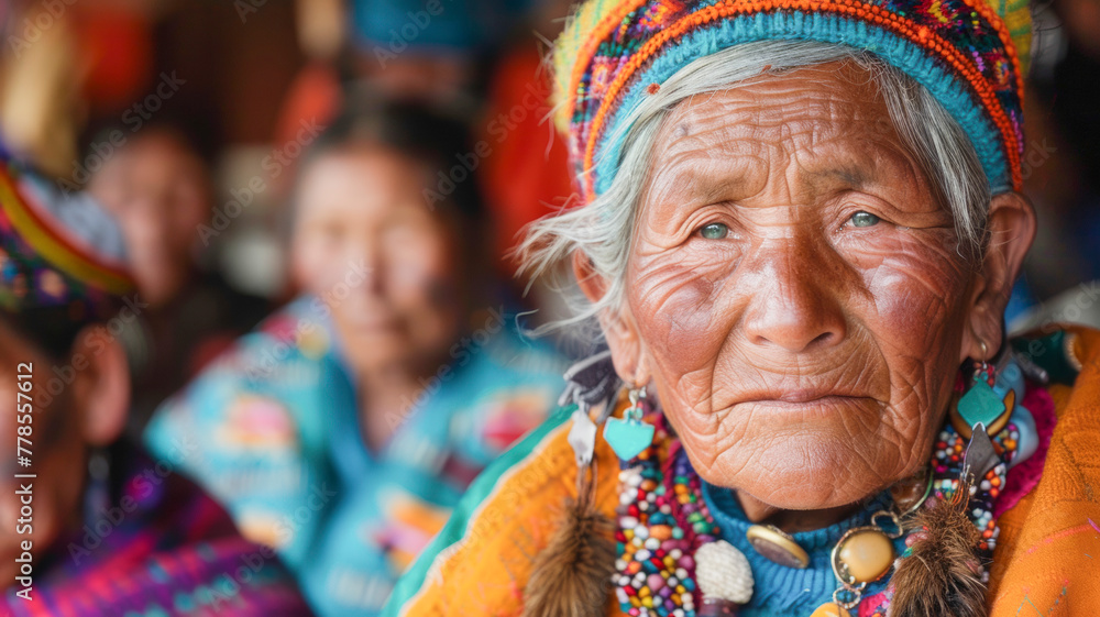 Close-up Portrait of Elderly Indigenous Woman in Traditional Attire. Cultural Wisdom Close-up Portrait of Elderly Indigenous Woman in Traditional Attire. Cultural Wisdom