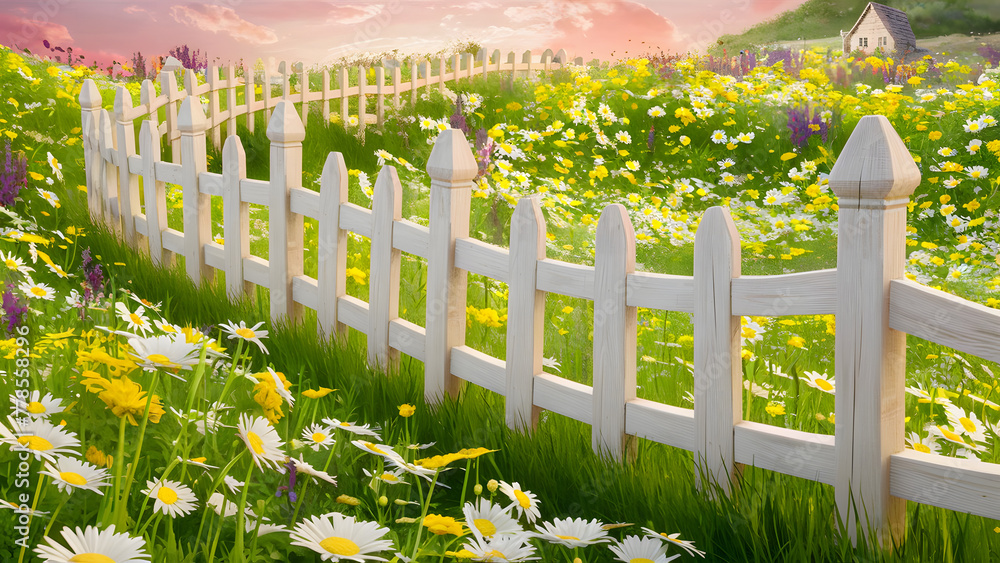 white fence with flowers
