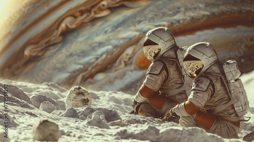 Astronauts Surveying the Rocky Terrain of a Jupiter-like Exoplanet