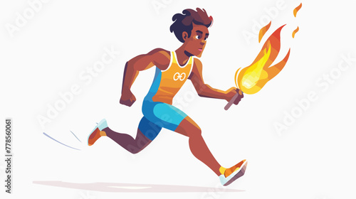 Cartoon Olympic athlete running with Olympic flame.