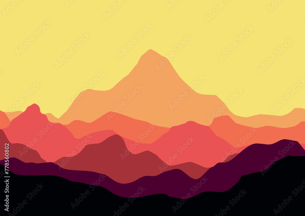 Beautiful natural panorama of the landscape. Vector illustration in flat style.