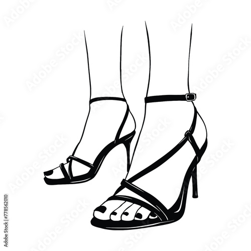 Female legs with high heels shoes. Hand drawn sketch vector illustration line art