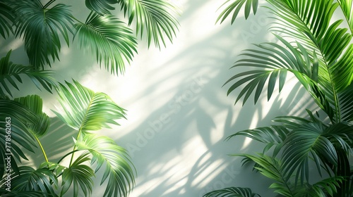 white wall with shadow of tropical plam leaves