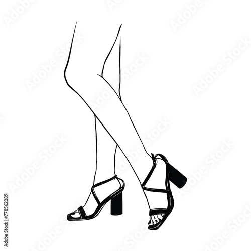 Female legs with high heels shoes. Hand drawn sketch vector illustration line art
