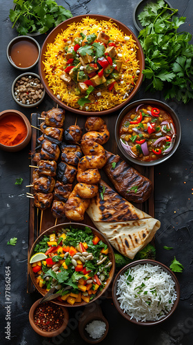Persian, Delicious food style, Horizontal top view from above