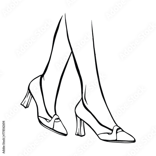 Female legs with high heels shoes. Hand drawn sketch vector illustration line art