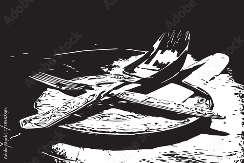 sketch of a fork and knife