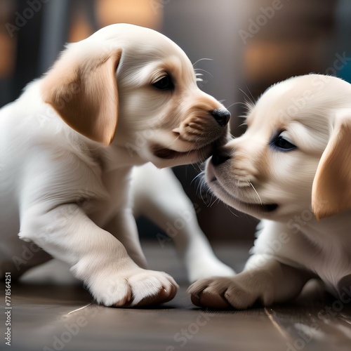 A pair of puppies with floppy ears, playing tug-of-war with a squeaky toy4