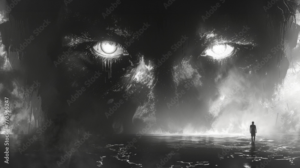 Obraz premium Gaze of the Abyss in Monochrome