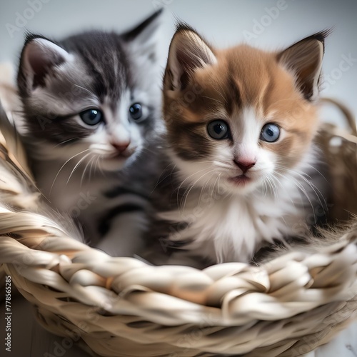 A trio of kittens with different coat colors, playing with a feather toy1 © Ai.Art.Creations