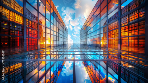 Glass Facades of Urban City Buildings Reflections Colors © AI Visual Vault