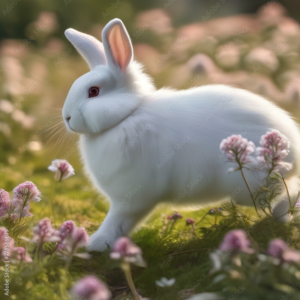 A fluffy white bunny with a fluffy tail, hopping through a field of wildflowers3 A fluffy white bunny with a fluffy tail, hopping through a field of wildflowers3