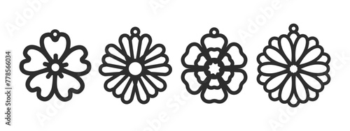 Floral earrings, pendant or keychain design. Jewelry silhouette laser cut template. Cnc cutting with metal, wood or leather