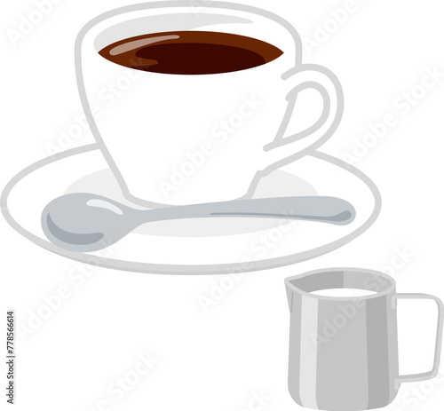 コーヒーとミルクピッチャーに入ったミルク